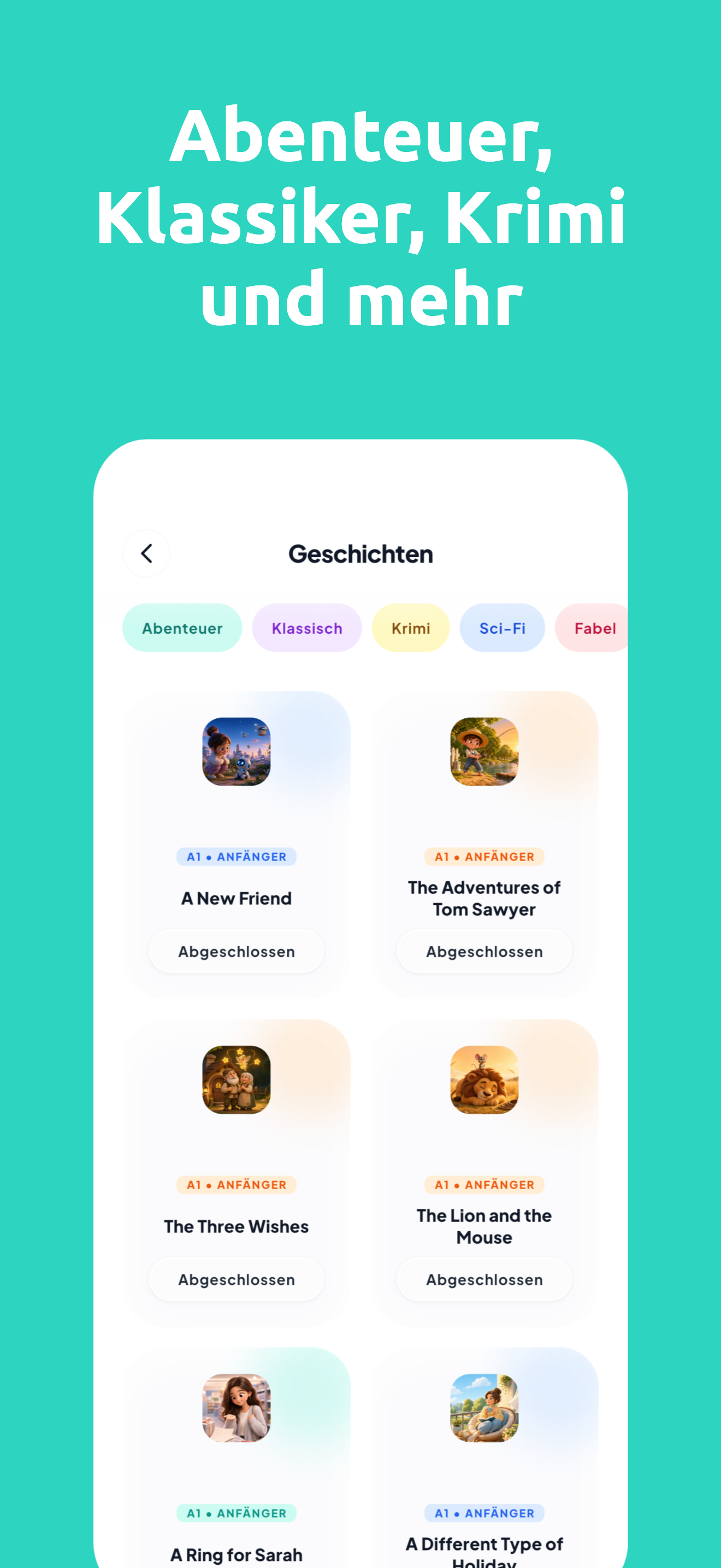 Geschichten-Bibliothek mit Genres