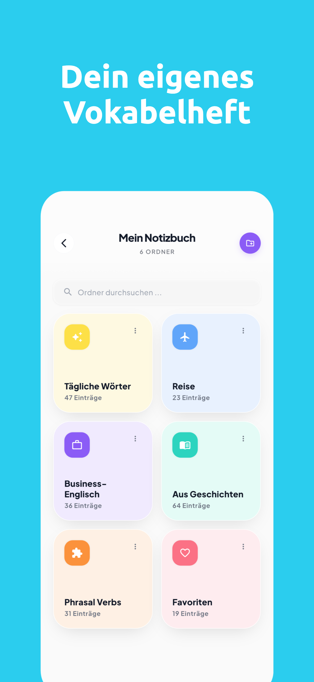 Persönliches Wörterbuch mit Ordnern