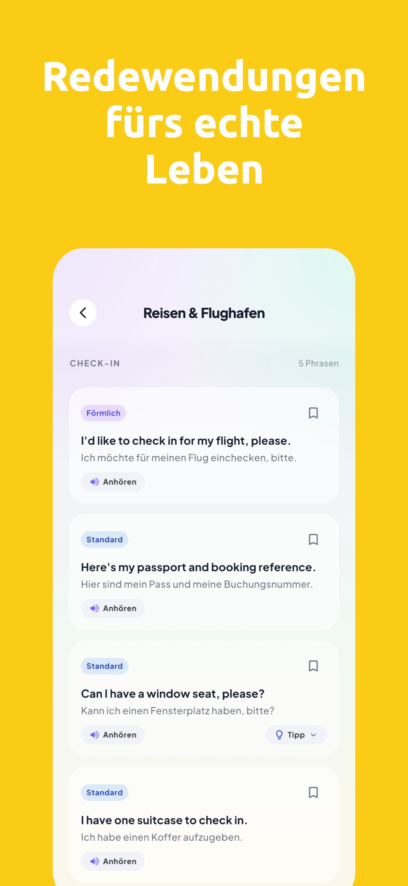 Tägliche Sätze — Reisen und Flughafen