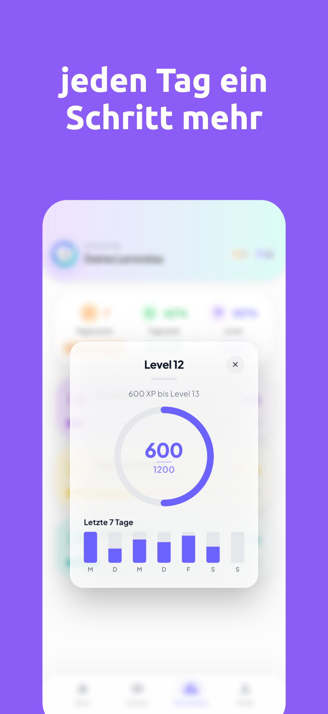 Level-Overlay mit XP und 7-Tage-Aktivität