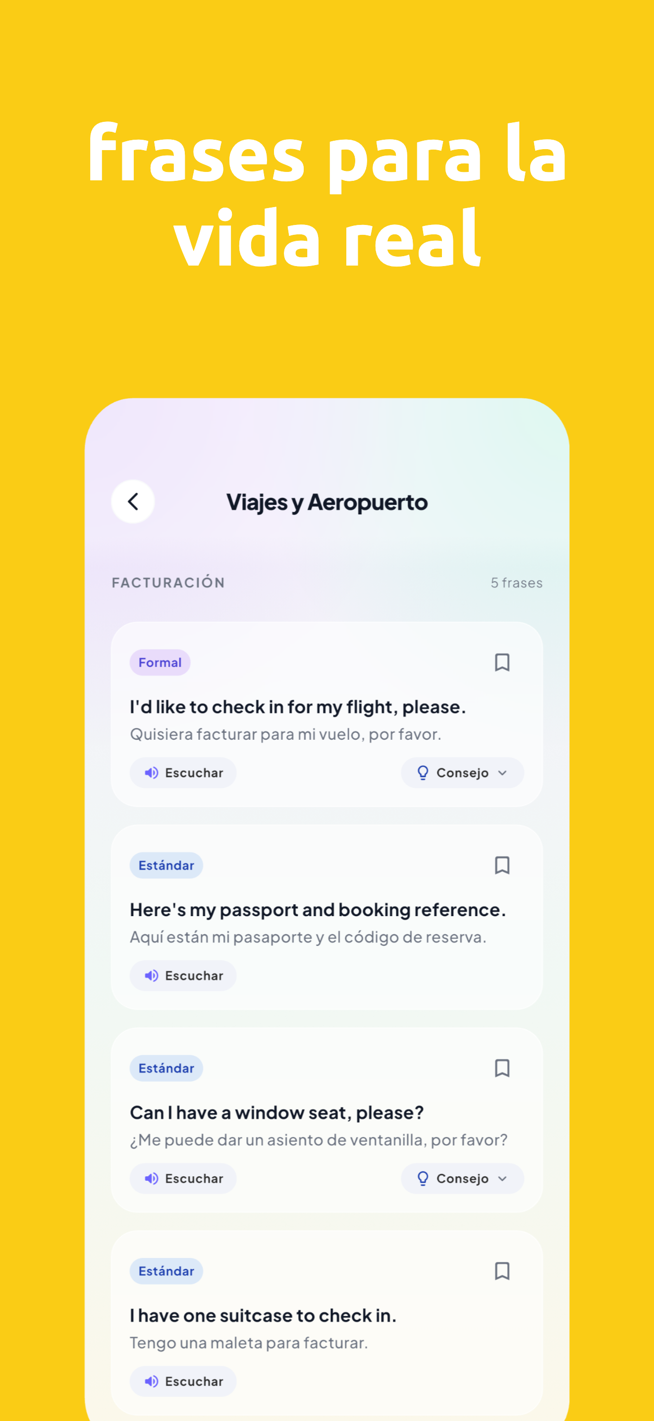 Frases diarias — categoría Viajes y aeropuerto