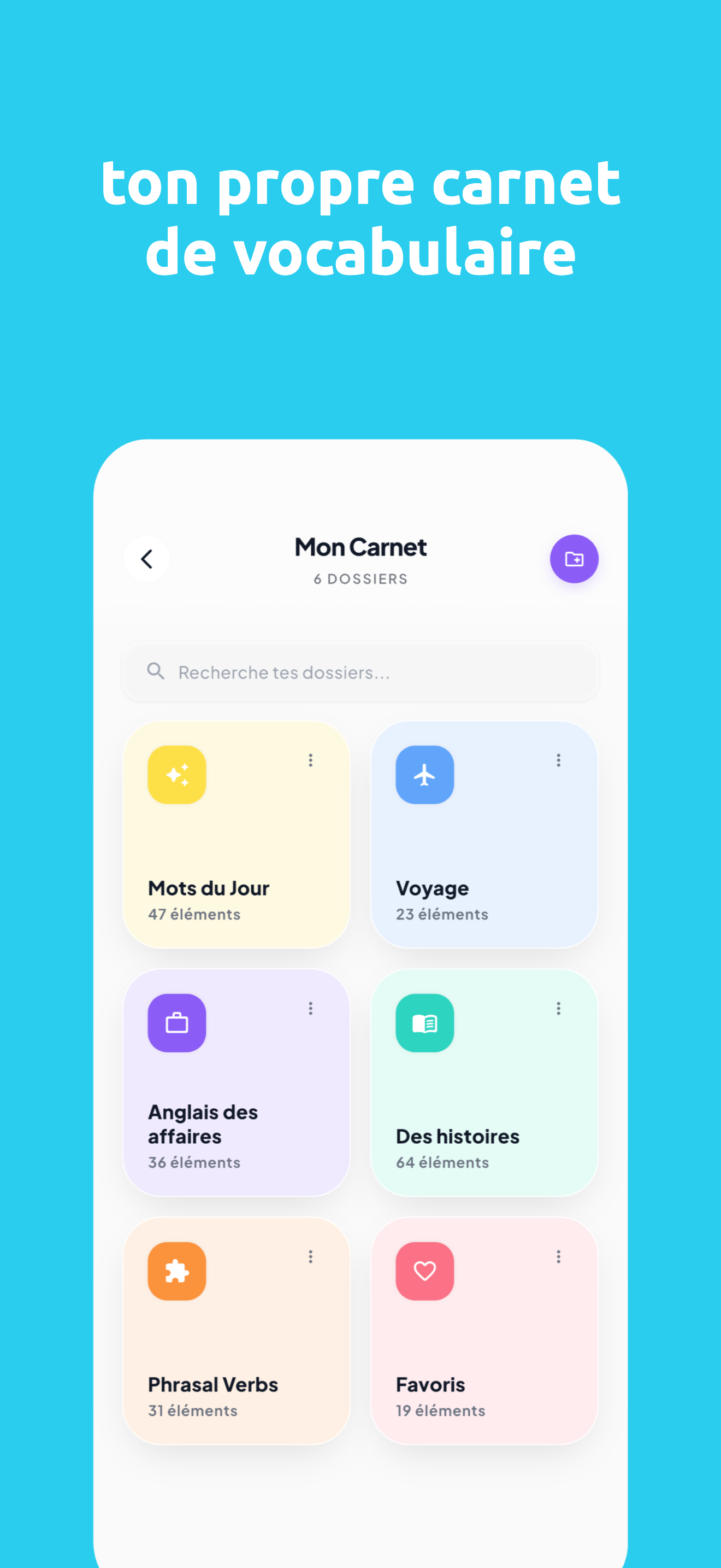 Carnet personnel avec dossiers