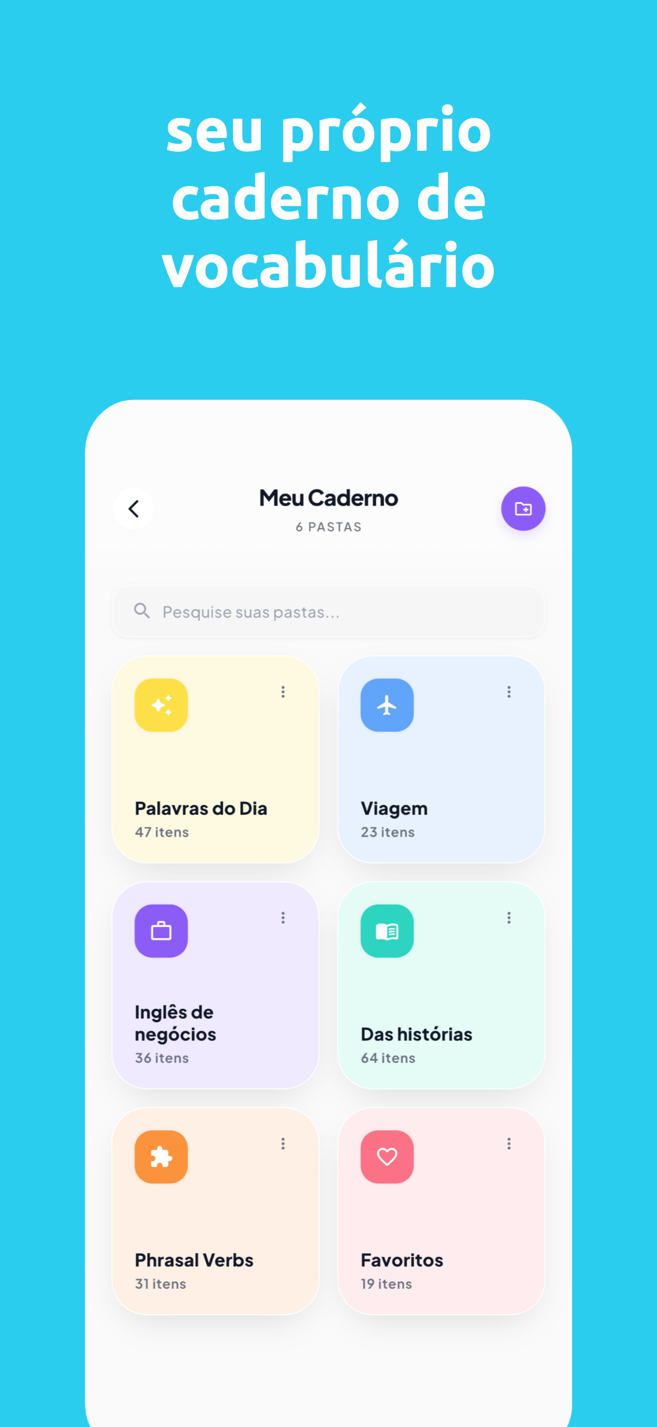 Caderno pessoal com pastas