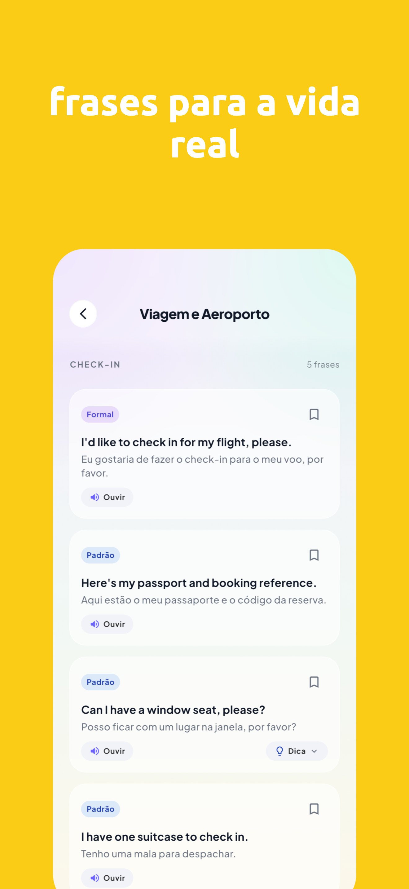 Frases diárias — Viagem e aeroporto